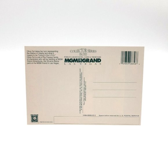 Olive Oyl MGM Grand Postcard Collectors Series 012 Vintage 1993 Statue Liberty - Picture 2 of 2